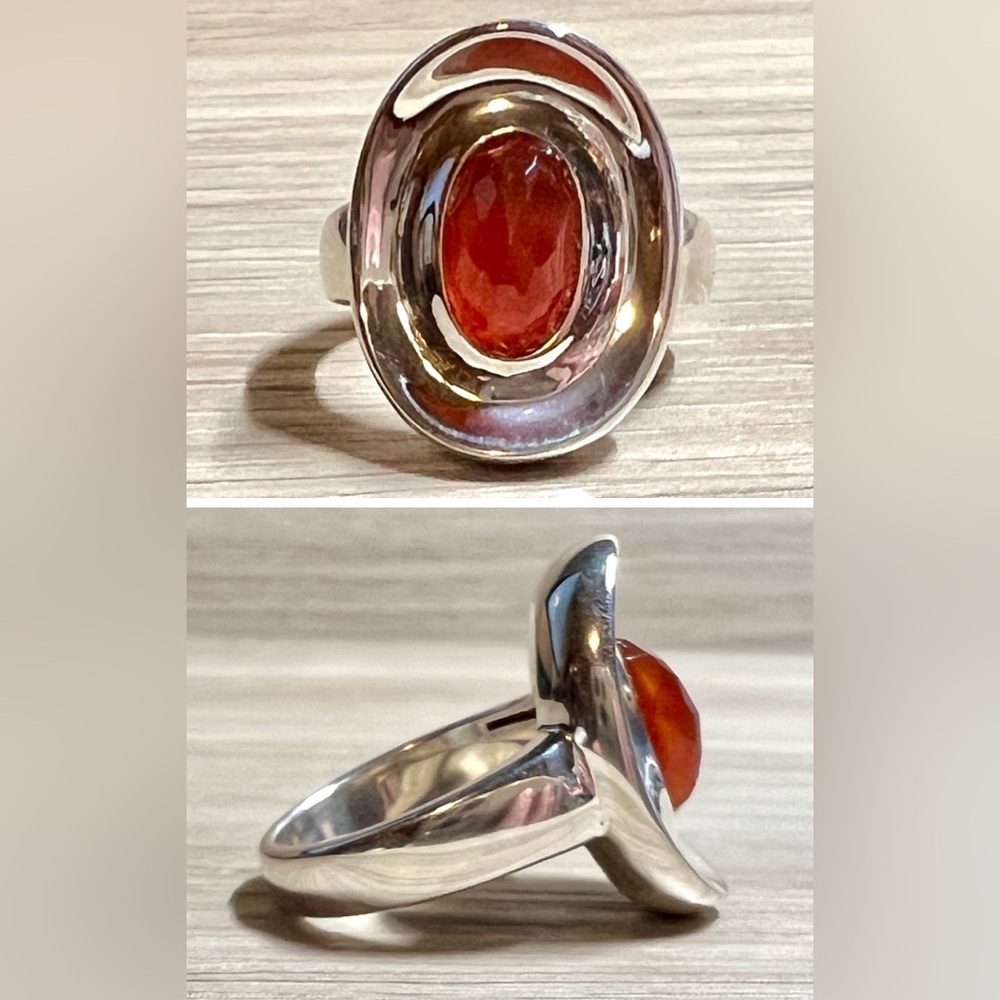 Designer RLM Studio Sterling Silver Orange Faceted Carnelian Puddle Ring, Size 6